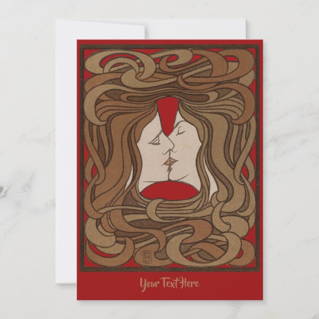 Vintage Art Nouveau The Kiss Holiday Card (Front)