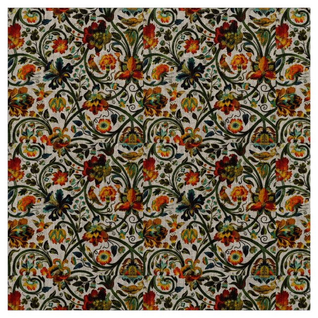 Vintage Art Nouveau Thistles Cicadas Pattern Fabric (Swatch)