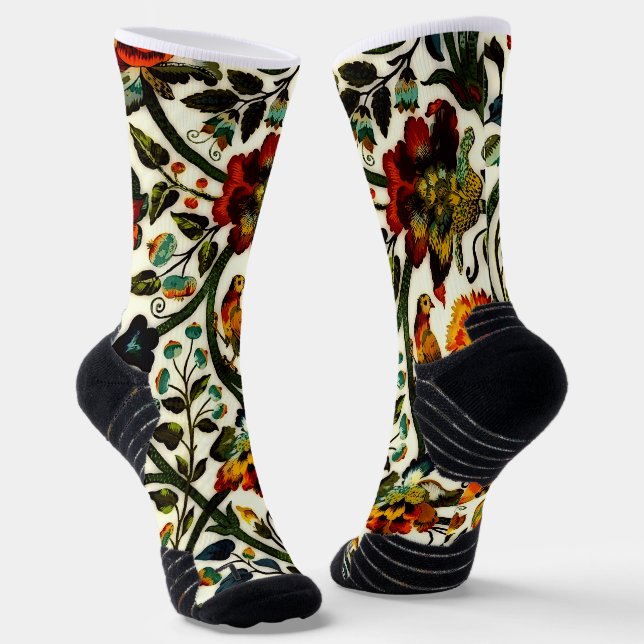Vintage Art Nouveau Thistles Cicadas Pattern Socks (Angled)
