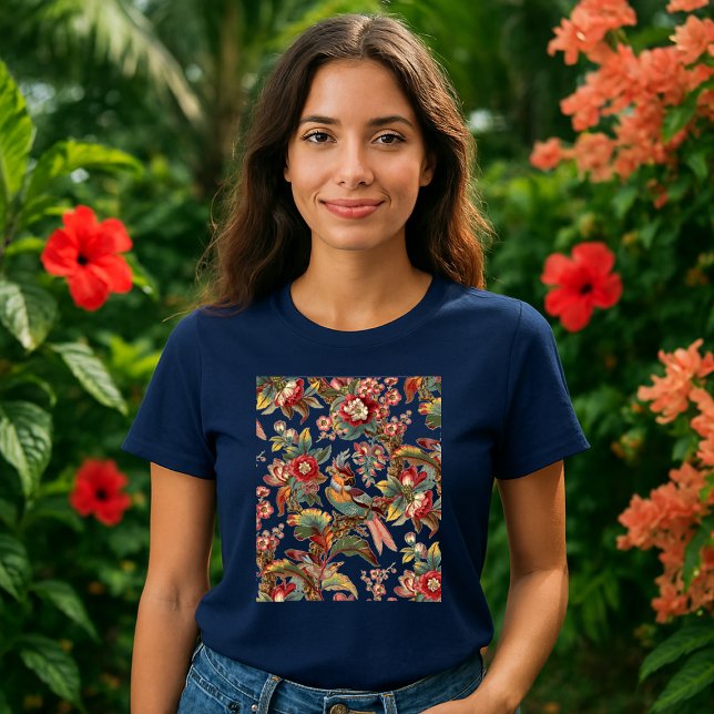 Vintage Art Nouveau Tropical Parrots Pattern T-Shirt (Creator Uploaded)