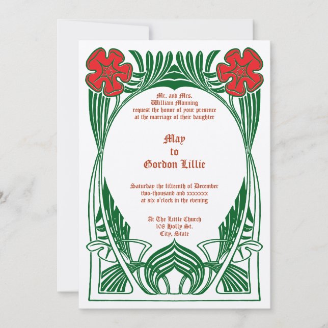 Vintage Art Nouveau Two Flowers Foliage Frame Invitation (Front)