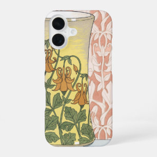 Vintage Art Nouveau, Vase with Columbine Flowers iPhone 16 Case