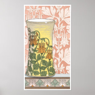 Vintage Art Nouveau, Vase with Columbine Flowers Poster