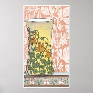 Vintage Art Nouveau, Vase with Columbine Flowers Poster