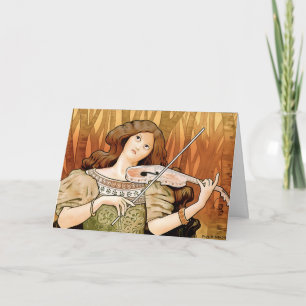 Vintage Art Nouveau Violin Elegant Music  Thank You Card