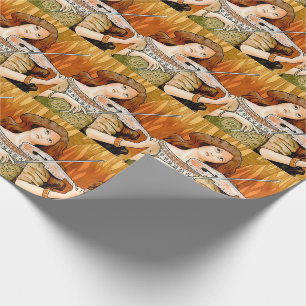 Vintage Art Nouveau Violin Poster   Elegant Music  Wrapping Paper