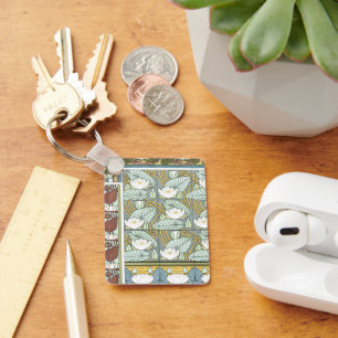 Vintage Art Nouveau, Waterlily Garden Flowers Key Ring