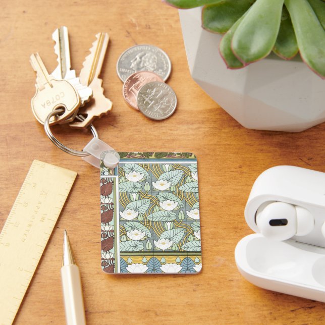 Vintage Art Nouveau, Waterlily Garden Flowers Key Ring (Desk)