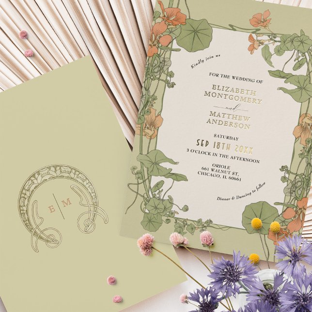 Vintage Art Nouveau Wedding Invitation Gold Foil (Creator Uploaded)