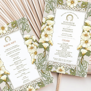 Vintage Art Nouveau Wedding Program Cream Florals Invitation