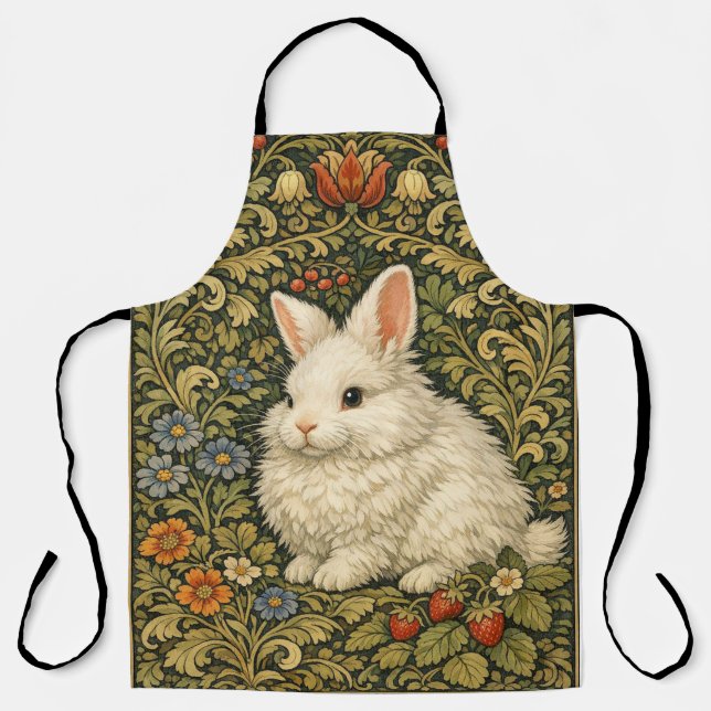 Vintage art nouveau white rabbit  apron (Front)
