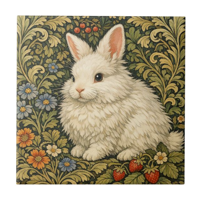 Vintage art nouveau white rabbit  tile (Front)