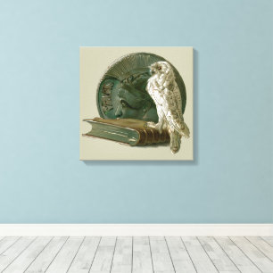Vintage Art Nouveau with an Owl, Coin and a Book Canvas Print