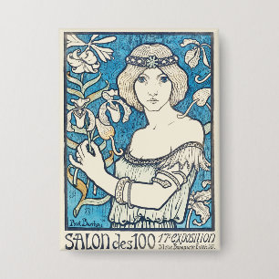 Vintage Art Nouveau Woman Blue Floral Poster Print