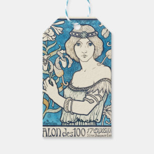 Vintage Art Nouveau Woman Blue Floral Poster Print Gift Tags