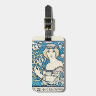 Vintage Art Nouveau Woman Blue Floral Poster Print Luggage Tag