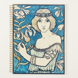 Vintage Art Nouveau Woman Blue Floral Poster Print Planner
