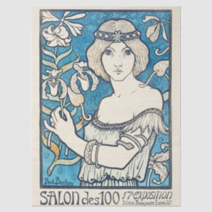 Vintage Art Nouveau Woman Blue Floral Poster Print Tissue Paper