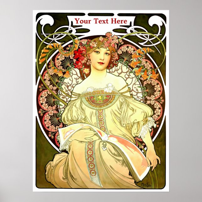 Vintage Art Nouveau Woman & Book by Alphonse Mucha Poster (Front)