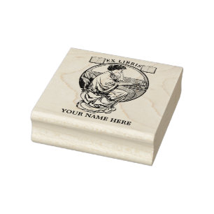 Vintage Art Nouveau Woman Books Ex Libris Template Rubber Stamp