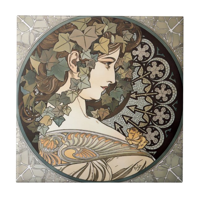 Vintage Art Nouveau Woman by Alphonse Mucha Tile (Front)