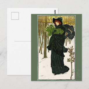 Vintage Art Nouveau Woman Christmas Poster Print Postcard