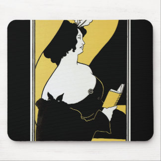 Vintage Art Nouveau, Woman Reading a Yellow Book Mouse Pad