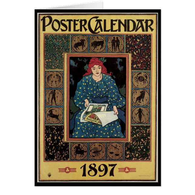 Vintage Art Nouveau, Woman Reading Astrology Book (Front)