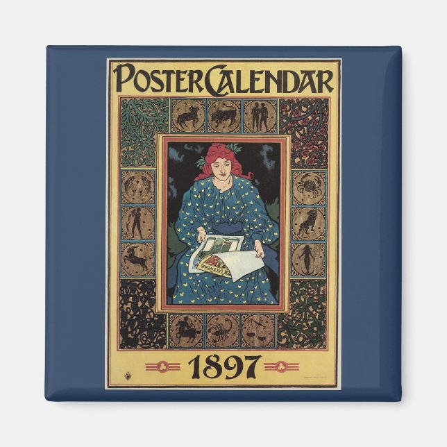 Vintage Art Nouveau, Woman Reading Astrology Book Magnet (Front)