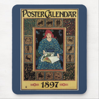 Vintage Art Nouveau, Woman Reading Astrology Book Mouse Pad