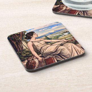 Vintage Art Nouveau Woman Reading Under Tree Coaster