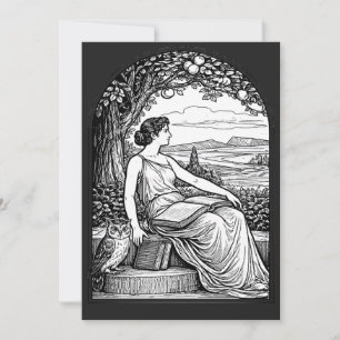 Vintage Art Nouveau Woman Reading Under Tree Invitation