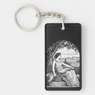 Vintage Art Nouveau Woman Reading Under Tree Key Ring