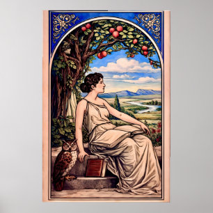 Vintage Art Nouveau Woman Reading Under Tree Poster