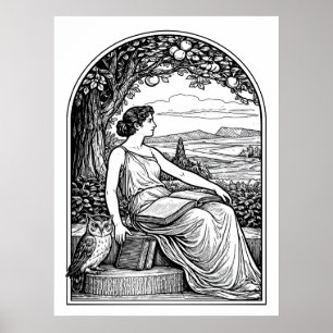 Vintage Art Nouveau Woman Reading Under Tree Poster