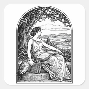 Vintage Art Nouveau Woman Reading Under Tree Square Sticker