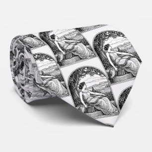 Vintage Art Nouveau Woman Reading Under Tree Tie