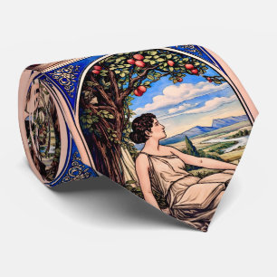 Vintage Art Nouveau Woman Reading Under Tree Tie
