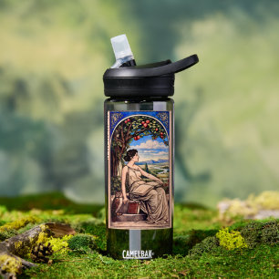 Vintage Art Nouveau Woman Reading Under Tree Water Bottle