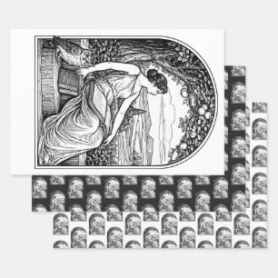 Vintage Art Nouveau Woman Reading Under Tree Wrapping Paper Sheet