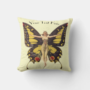 Vintage Art Nouveau Woman With Butterfly Wings Cushion