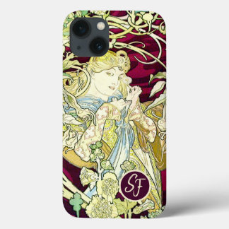 Vintage Art Nouveau Woman With Daisy Monogrammed iPhone 13 Case