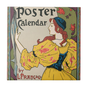 Vintage Art Nouveau Woman Yellow Dress Poster Tile