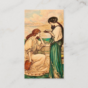 Vintage Art Nouveau Women Reading by the Sea  Business Card