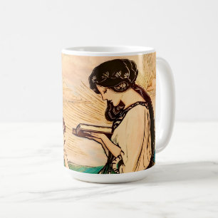 Vintage Art Nouveau Women Reading by the Sea Coffee Mug