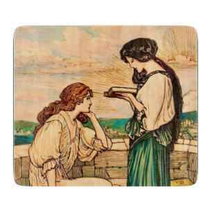 Vintage Art Nouveau Women Reading by the Sea  Cutting Board