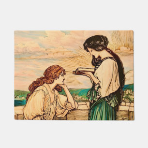 Vintage Art Nouveau Women Reading by the Sea Doormat