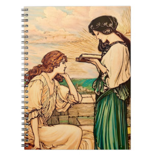 Vintage Art Nouveau Women Reading by the Sea  Notebook