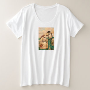 Vintage Art Nouveau Women Reading by the Sea  Plus Size T-Shirt