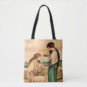 Vintage Art Nouveau Women Reading by the Sea  Tote Bag